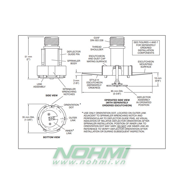 TY3200 Đầu phun Sprinkler Tyco hướng xuống loại âm trần, Đầu phun sprinkler Tyco-UL