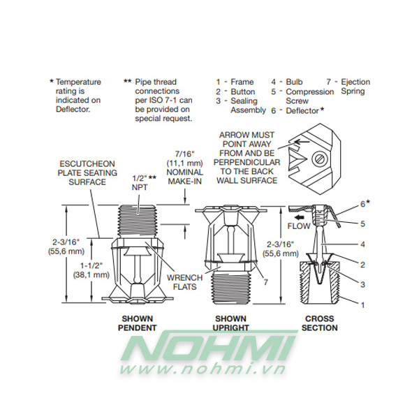 TY3431 Đầu phun Sprinkler Tyco hướng dọc, Đầu phun sprinkler Tyco-UL