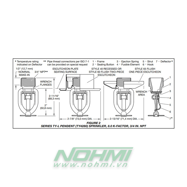 TY4280 Đầu phun Sprinkler Tyco hướng xuống, Đầu phun sprinkler Tyco-UL
