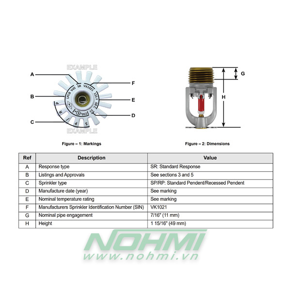 VK1021 Đầu phun Sprinkler Viking hướng xuống, Đầu phun sprinkler Viking-UL