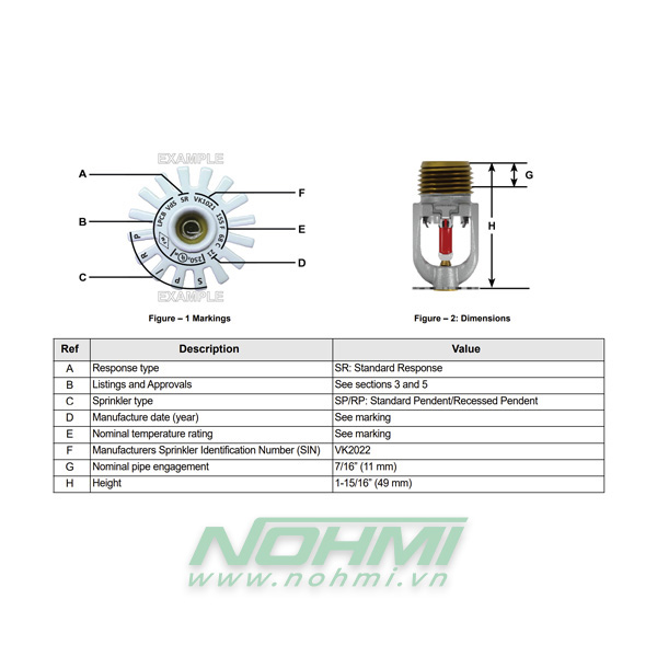 VK2022 Đầu phun Sprinkler Viking hướng xuống, Đầu phun sprinkler Viking-UL
